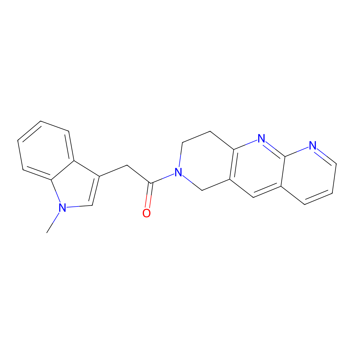 2-(1-methyl-1H-indol-3-yl)-1-{6H,7H,8H,9H-pyrido[2,3-b]1,6-naphthyridin-7-yl}ethan-1-one molecular structure, CAS 2770616-13-0