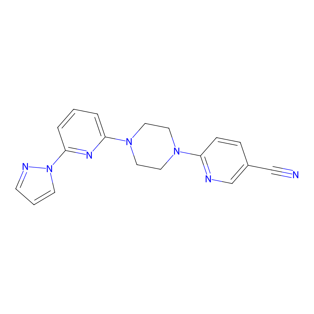 6-{4-[6-(1H-pyrazol-1-yl)pyridin-2-yl]piperazin-1-yl}pyridine-3-carbonitrile molecular structure, CAS 2770616-22-1