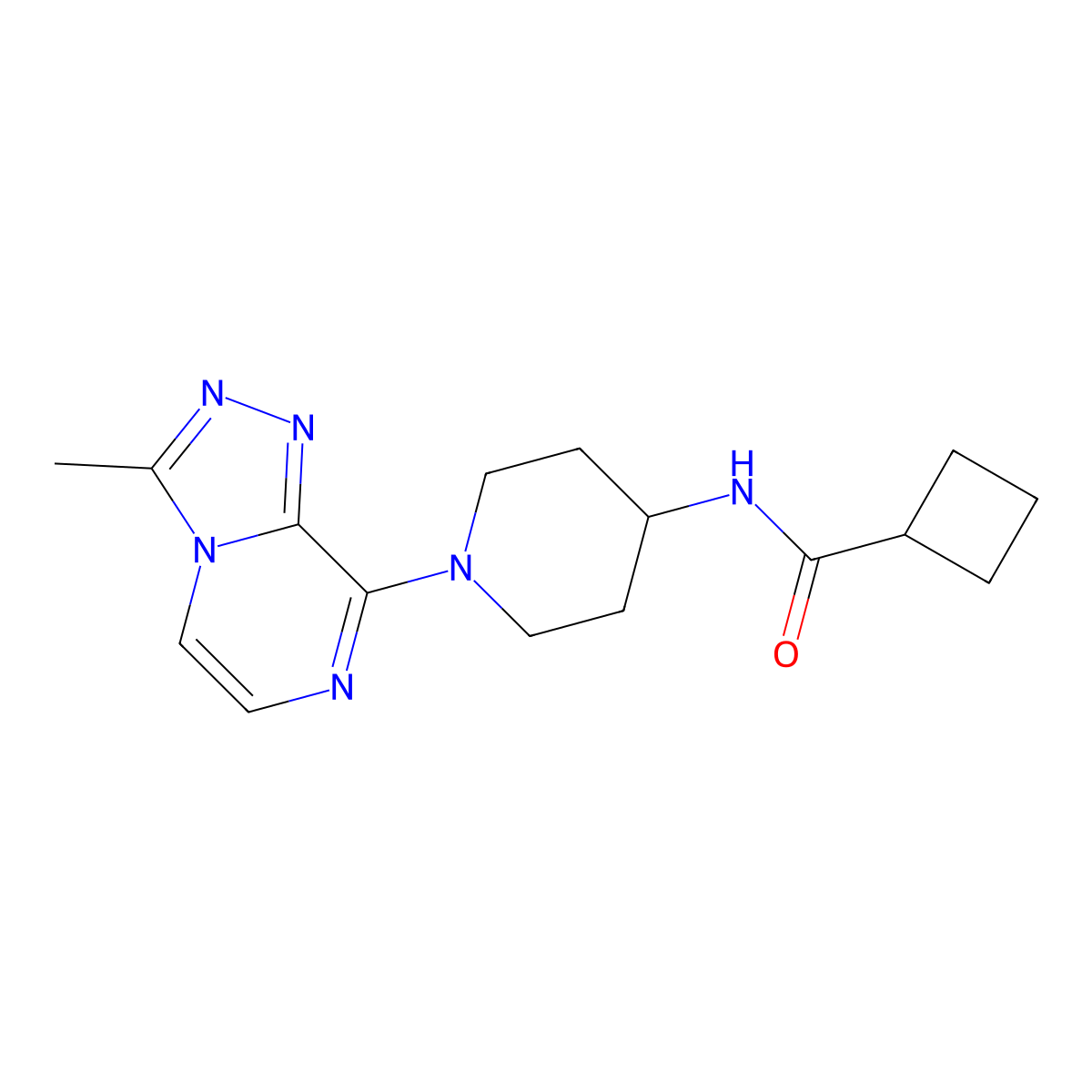 N-(1-{3-methyl-[1,2,4]triazolo[4,3-a]pyrazin-8-yl}piperidin-4-yl)cyclobutanecarboxamide molecular structure, CAS 2770616-27-6