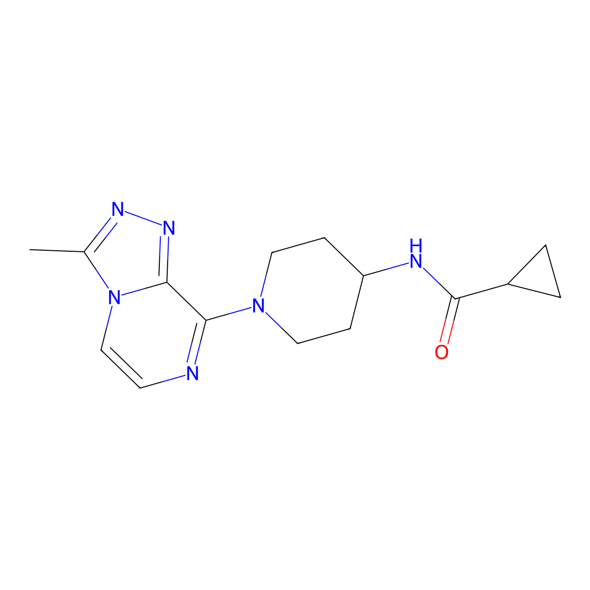 N-(1-{3-methyl-[1,2,4]triazolo[4,3-a]pyrazin-8-yl}piperidin-4-yl)cyclopropanecarboxamide molecular structure, CAS 2770616-31-2