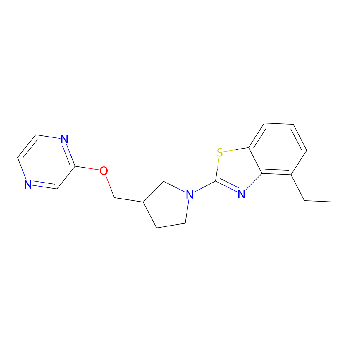 4-Ethyl-2-{3-[(pyrazin-2-yloxy)methyl]pyrrolidin-1-yl}-1,3-benzothiazole molecular structure, CAS 2770616-32-3