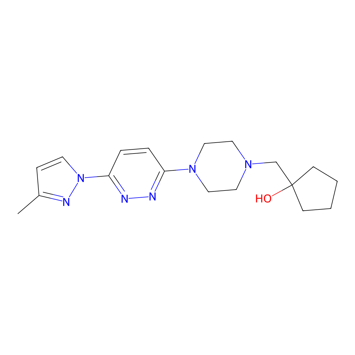 1-({4-[6-(3-methyl-1H-pyrazol-1-yl)pyridazin-3-yl]piperazin-1-yl}methyl)cyclopentan-1-ol molecular structure, CAS 2770616-34-5