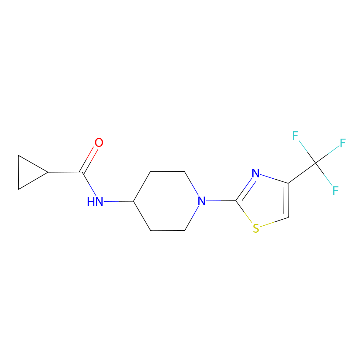 N-{1-[4-(trifluoromethyl)-1,3-thiazol-2-yl]piperidin-4-yl}cyclopropanecarboxamide molecular structure, CAS 2770616-35-6