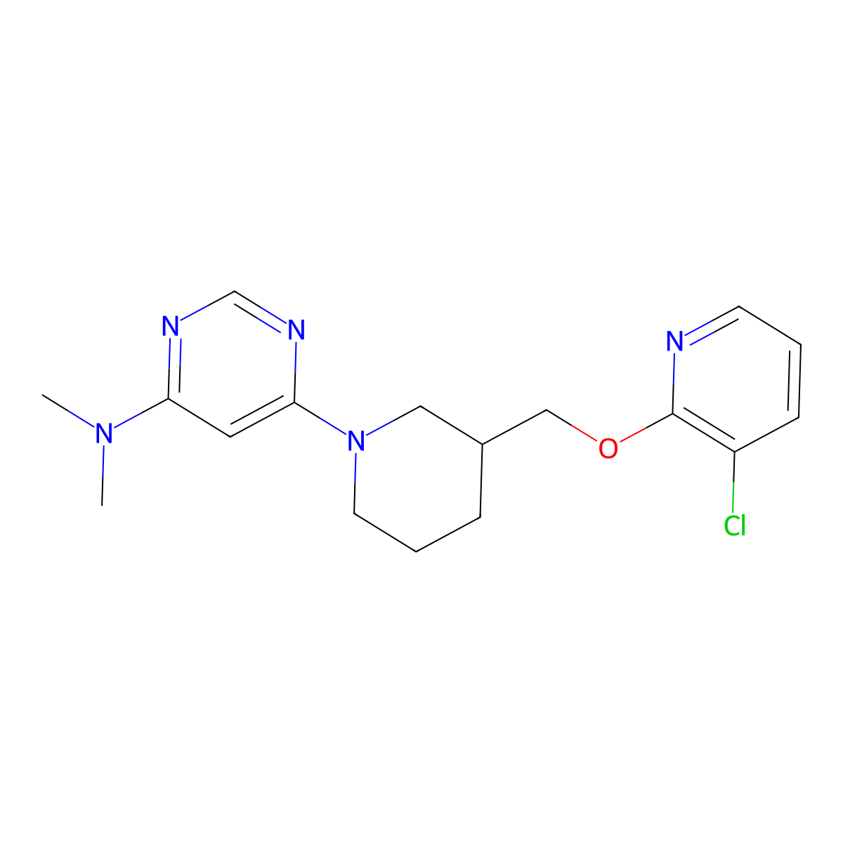 6-(3-{[(3-chloropyridin-2-yl)oxy]methyl}piperidin-1-yl)-N,N-dimethylpyrimidin-4-amine molecular structure, CAS 2770616-39-0
