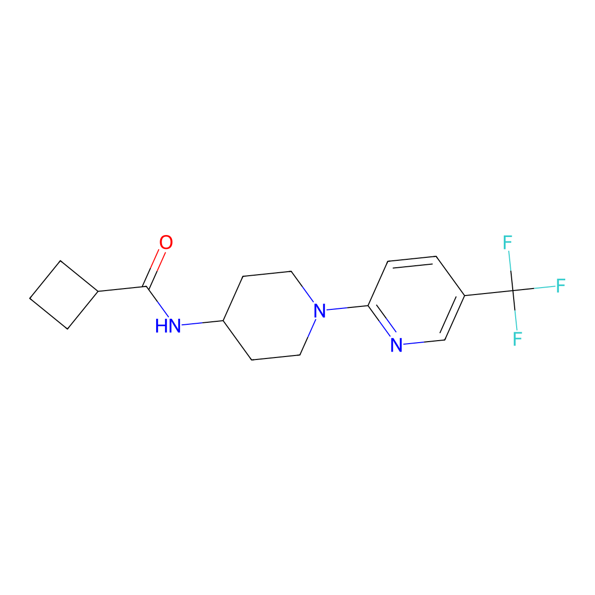 N-{1-[5-(trifluoromethyl)pyridin-2-yl]piperidin-4-yl}cyclobutanecarboxamide molecular structure, CAS 2770616-40-3