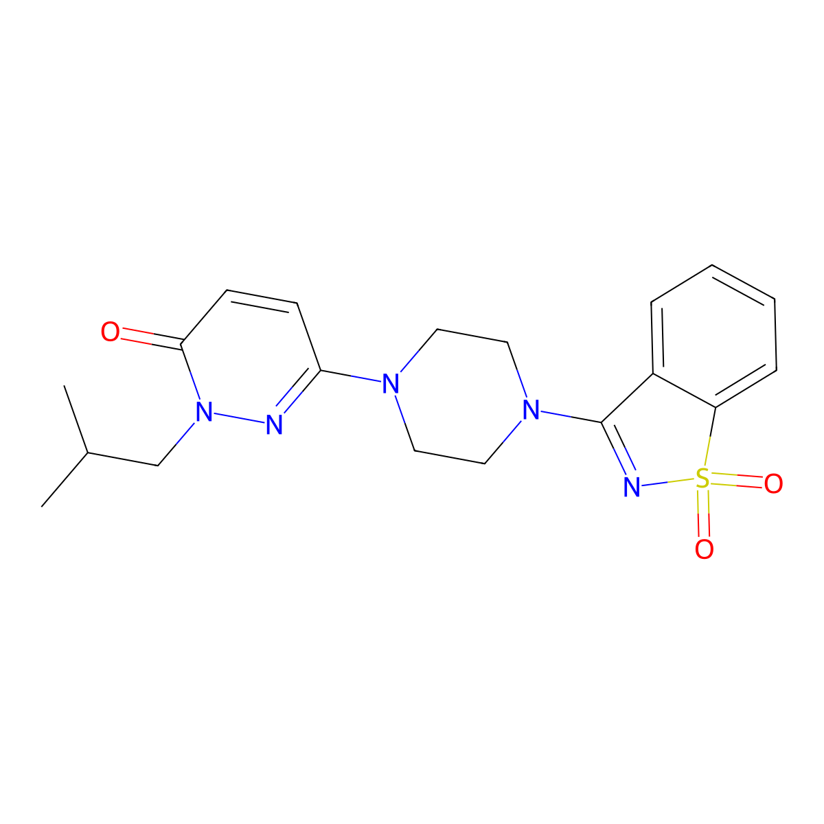 6-[4-(1,1-Dioxo-1,2-benzothiazol-3-yl)piperazin-1-yl]-2-(2-methylpropyl)pyridazin-3-one molecular structure, CAS 2770616-41-4