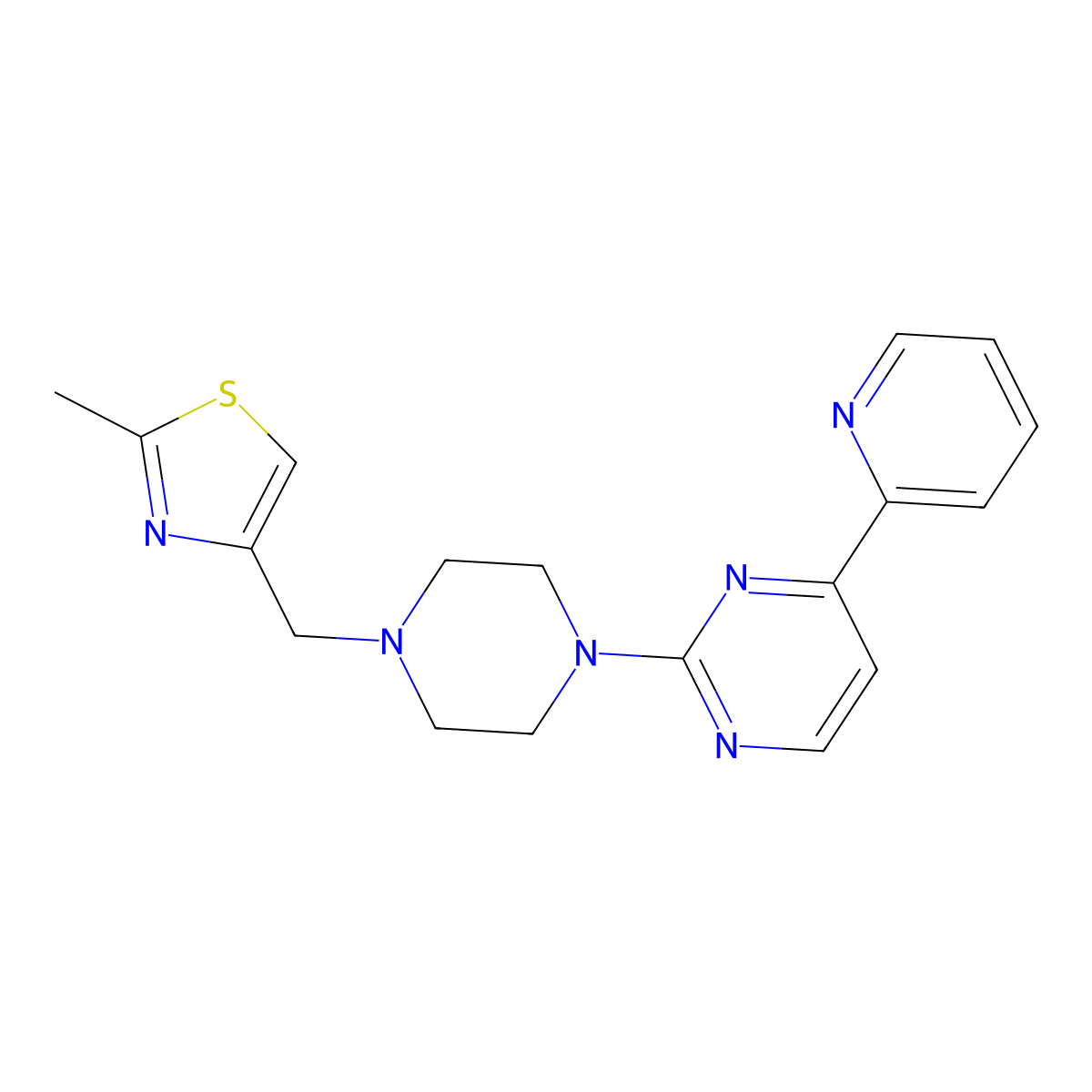 2-{4-[(2-Methyl-1,3-thiazol-4-yl)methyl]piperazin-1-yl}-4-(pyridin-2-yl)pyrimidine molecular structure, CAS 2770616-45-8