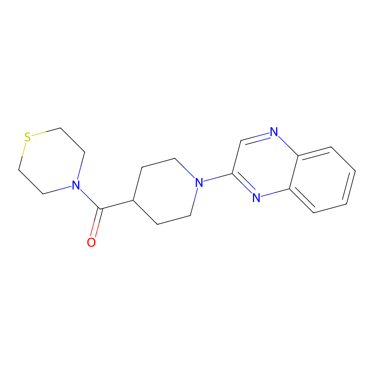 2-[4-(Thiomorpholine-4-carbonyl)piperidin-1-yl]quinoxaline molecular structure, CAS 2770616-48-1