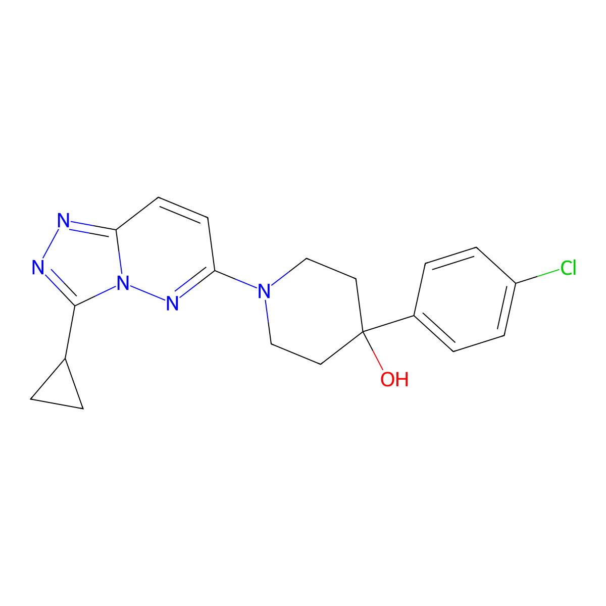 4-(4-Chlorophenyl)-1-{3-cyclopropyl-[1,2,4]triazolo[4,3-b]pyridazin-6-yl}piperidin-4-ol molecular structure, CAS 2770616-50-5