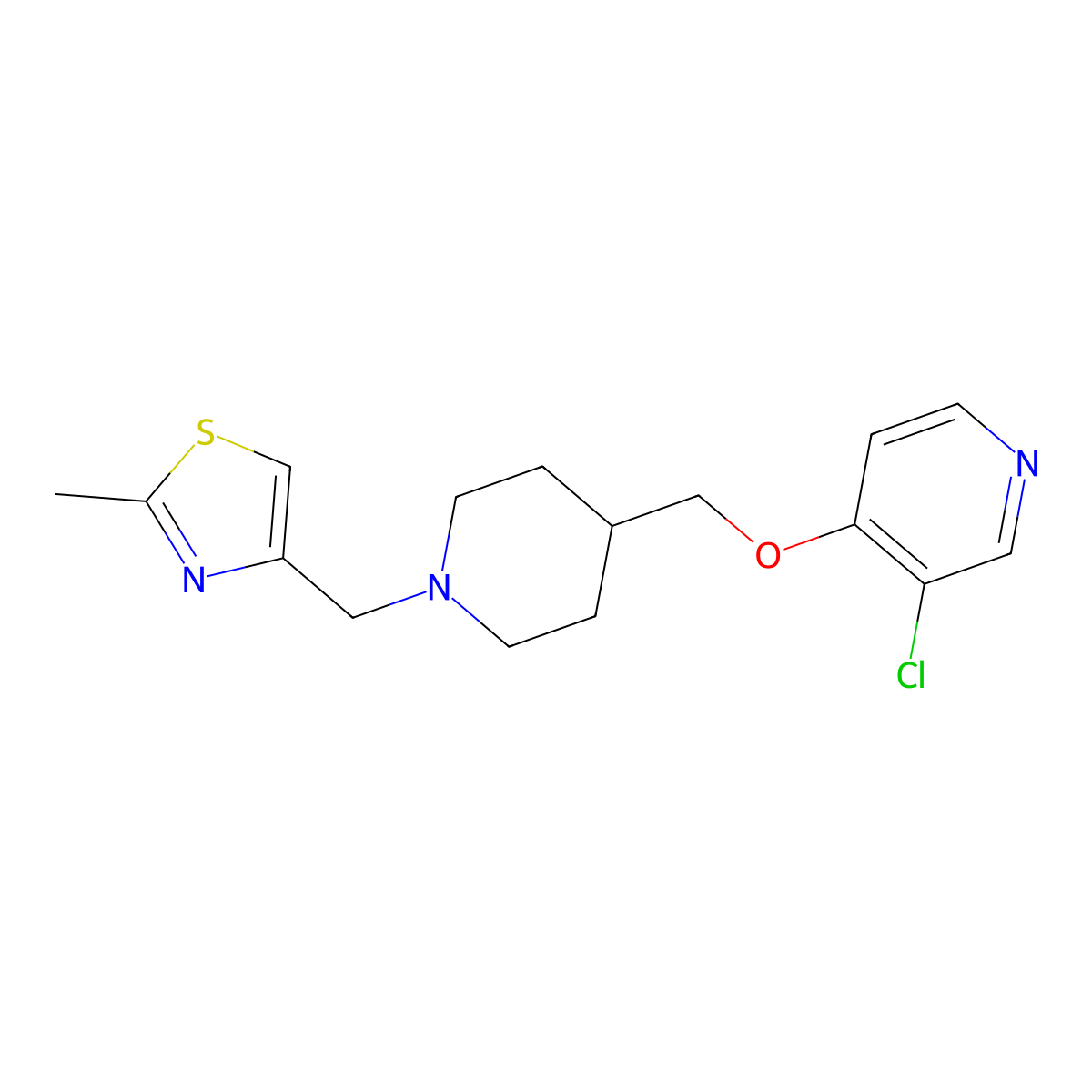 3-Chloro-4-({1-[(2-methyl-1,3-thiazol-4-yl)methyl]piperidin-4-yl}methoxy)pyridine molecular structure, CAS 2770616-52-7