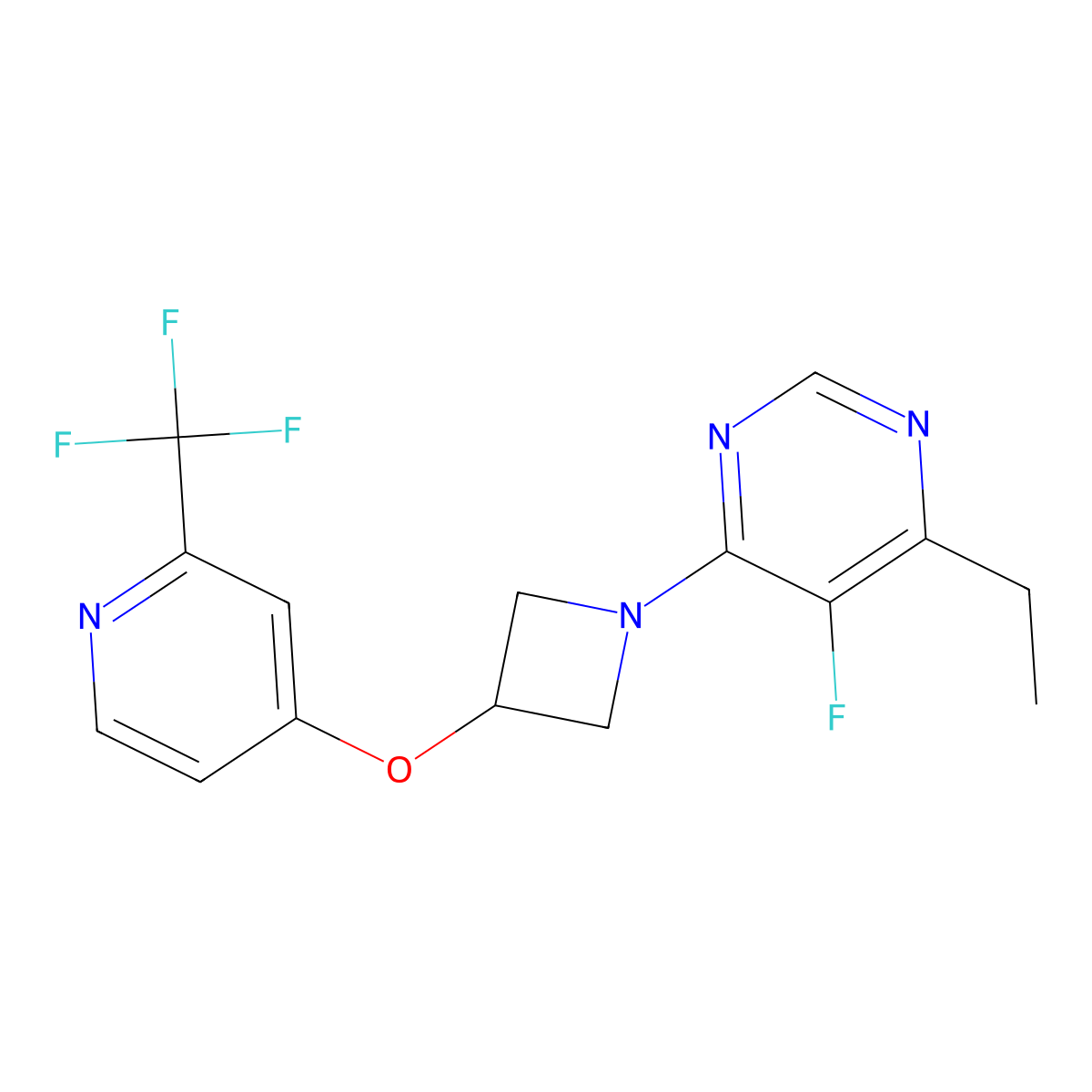 4-Ethyl-5-fluoro-6-(3-{[2-(trifluoromethyl)pyridin-4-yl]oxy}azetidin-1-yl)pyrimidine molecular structure, CAS 2770616-57-2
