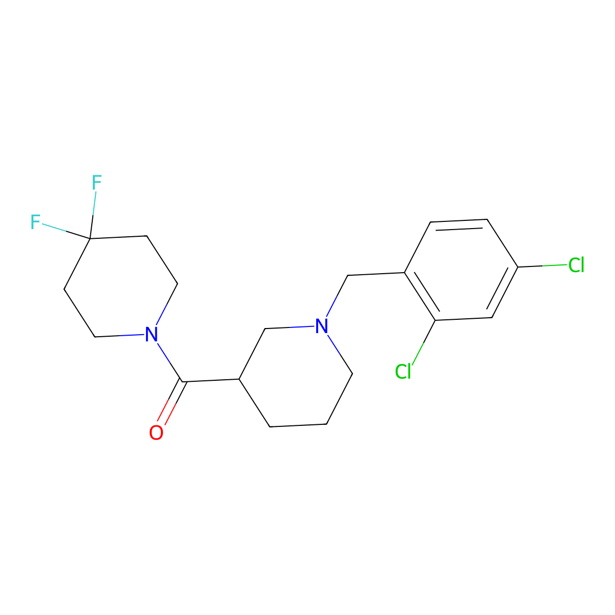 1-{1-[(2,4-Dichlorophenyl)methyl]piperidine-3-carbonyl}-4,4-difluoropiperidine molecular structure, CAS 2770616-60-7