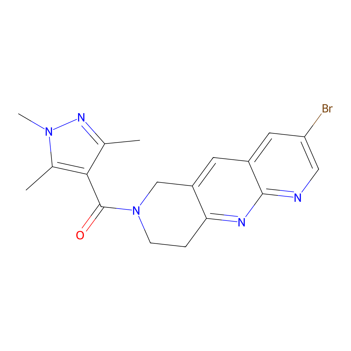 4-{3-bromo-6H,7H,8H,9H-pyrido[2,3-b]1,6-naphthyridine-7-carbonyl}-1,3,5-trimethyl-1H-pyrazole molecular structure, CAS 2770616-68-5