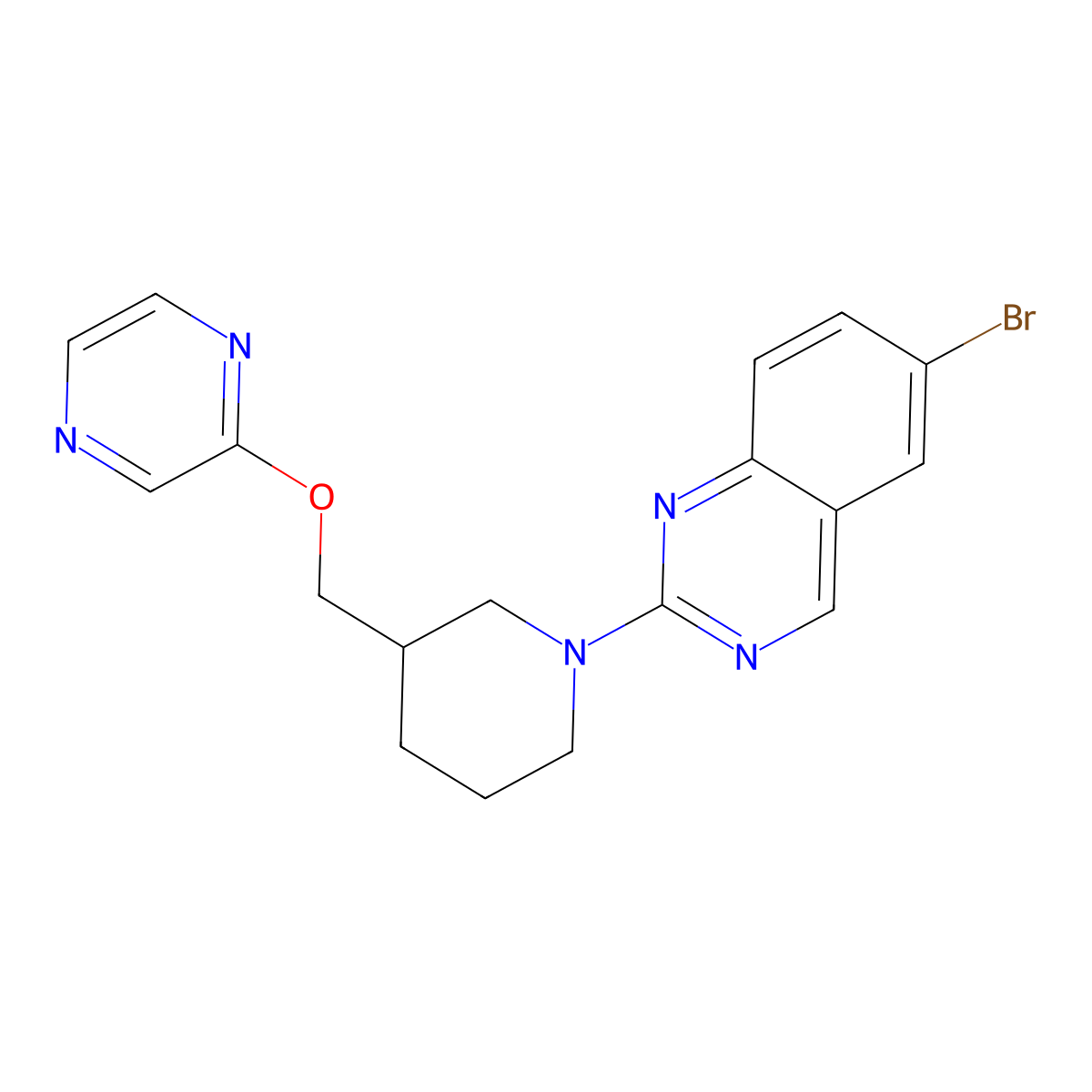 6-Bromo-2-{3-[(pyrazin-2-yloxy)methyl]piperidin-1-yl}quinazoline molecular structure, CAS 2770616-72-1