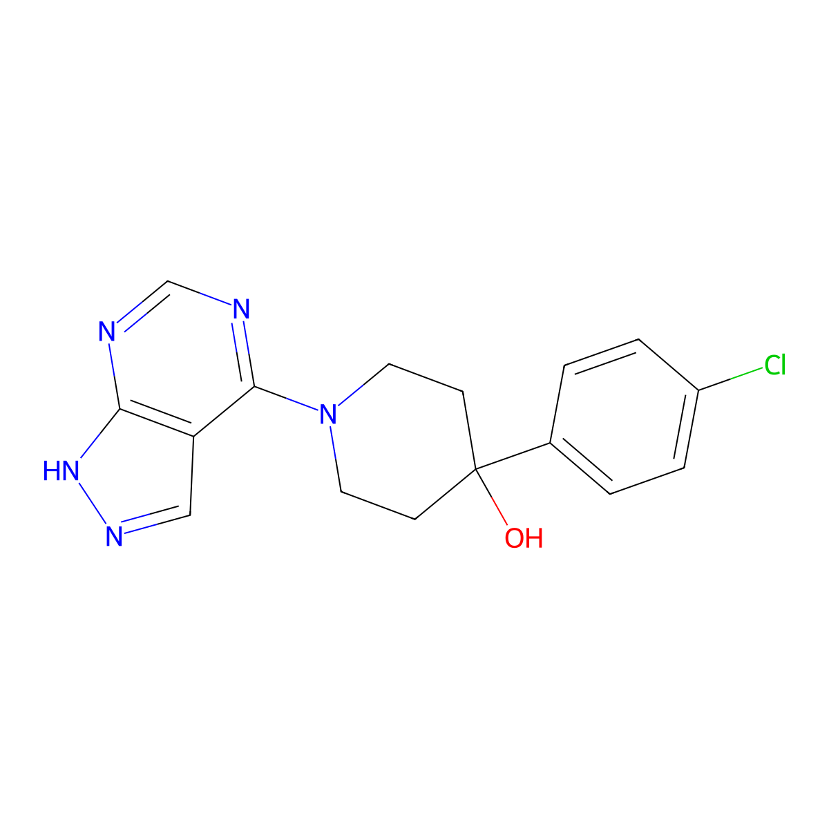4-(4-chlorophenyl)-1-{1H-pyrazolo[3,4-d]pyrimidin-4-yl}piperidin-4-ol molecular structure, CAS 2770616-73-2