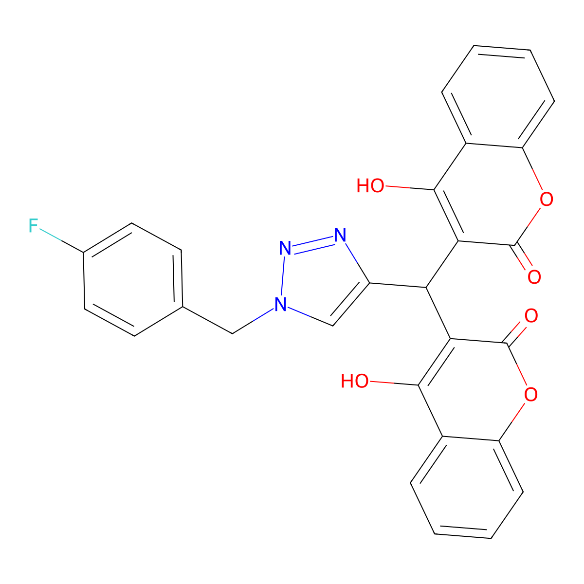 3-({1-[(4-fluorophenyl)methyl]-1H-1,2,3-triazol-4-yl}(4-hydroxy-2-oxo-2H-chromen-3-yl)methyl)-4-hydroxy-2H-chromen-2-one molecular structure, CAS 2770616-77-6