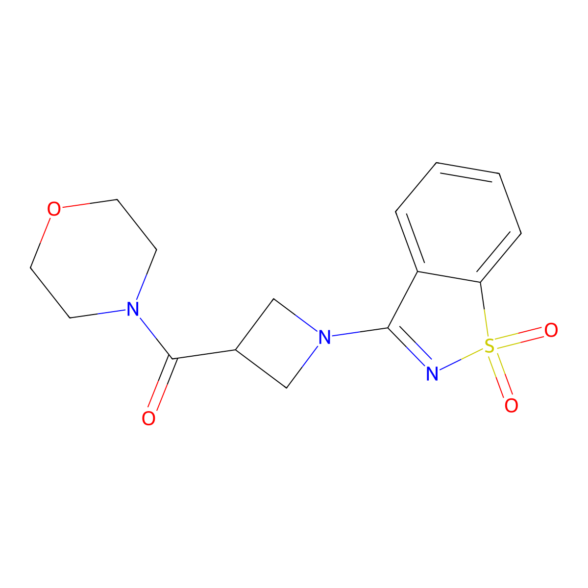 [1-(1,1-Dioxo-1,2-benzothiazol-3-yl)azetidin-3-yl]-morpholin-4-ylmethanone molecular structure, CAS 2770616-83-4