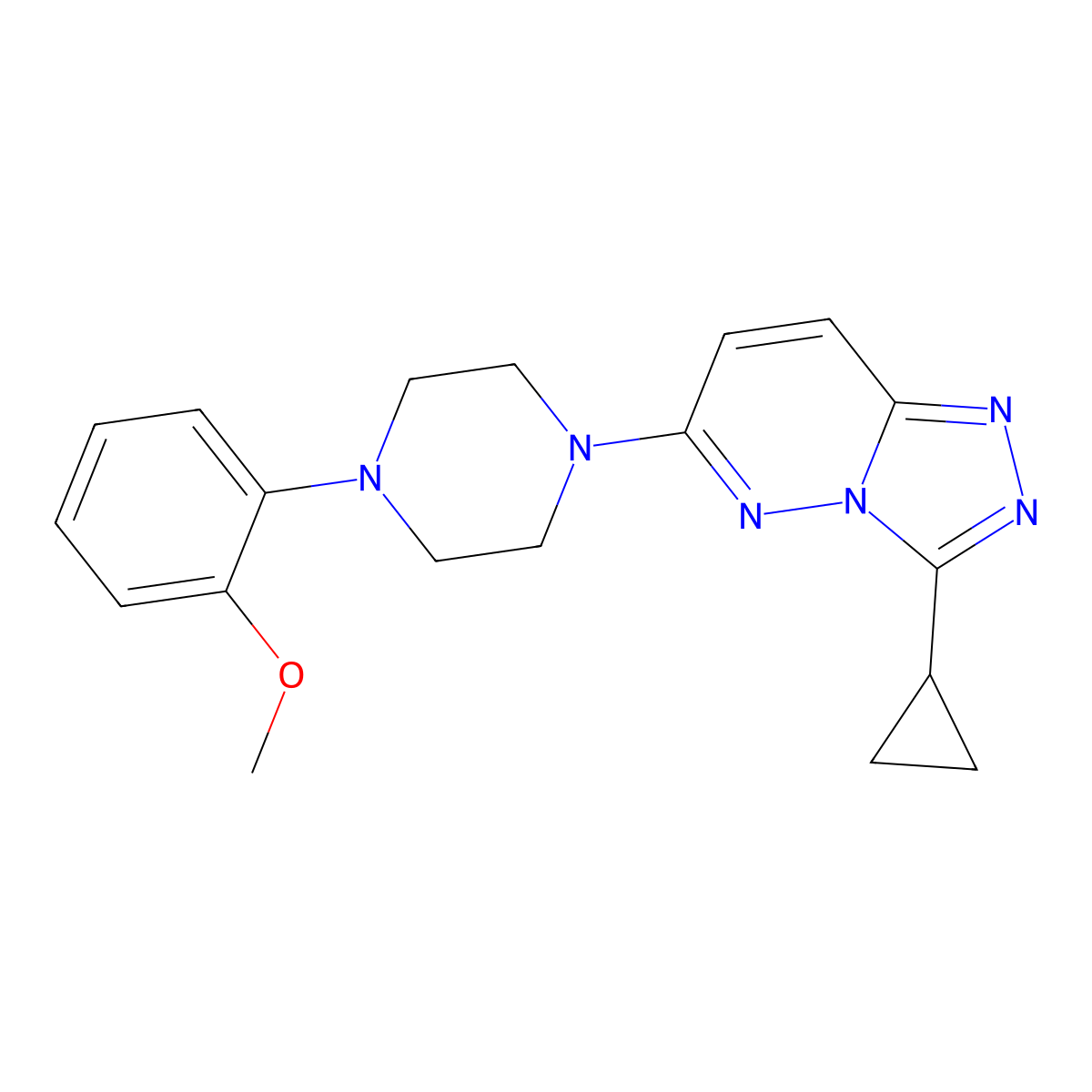 1-{3-Cyclopropyl-[1,2,4]triazolo[4,3-b]pyridazin-6-yl}-4-(2-methoxyphenyl)piperazine molecular structure, CAS 2770616-86-7