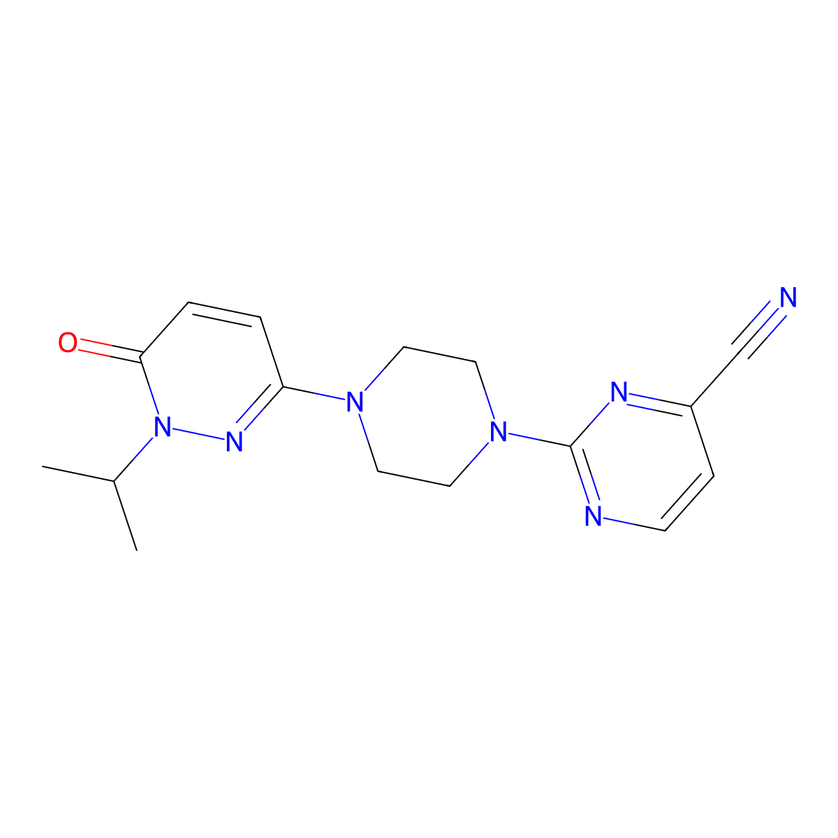 2-{4-[6-Oxo-1-(propan-2-yl)-1,6-dihydropyridazin-3-yl]piperazin-1-yl}pyrimidine-4-carbonitrile molecular structure, CAS 2770616-88-9