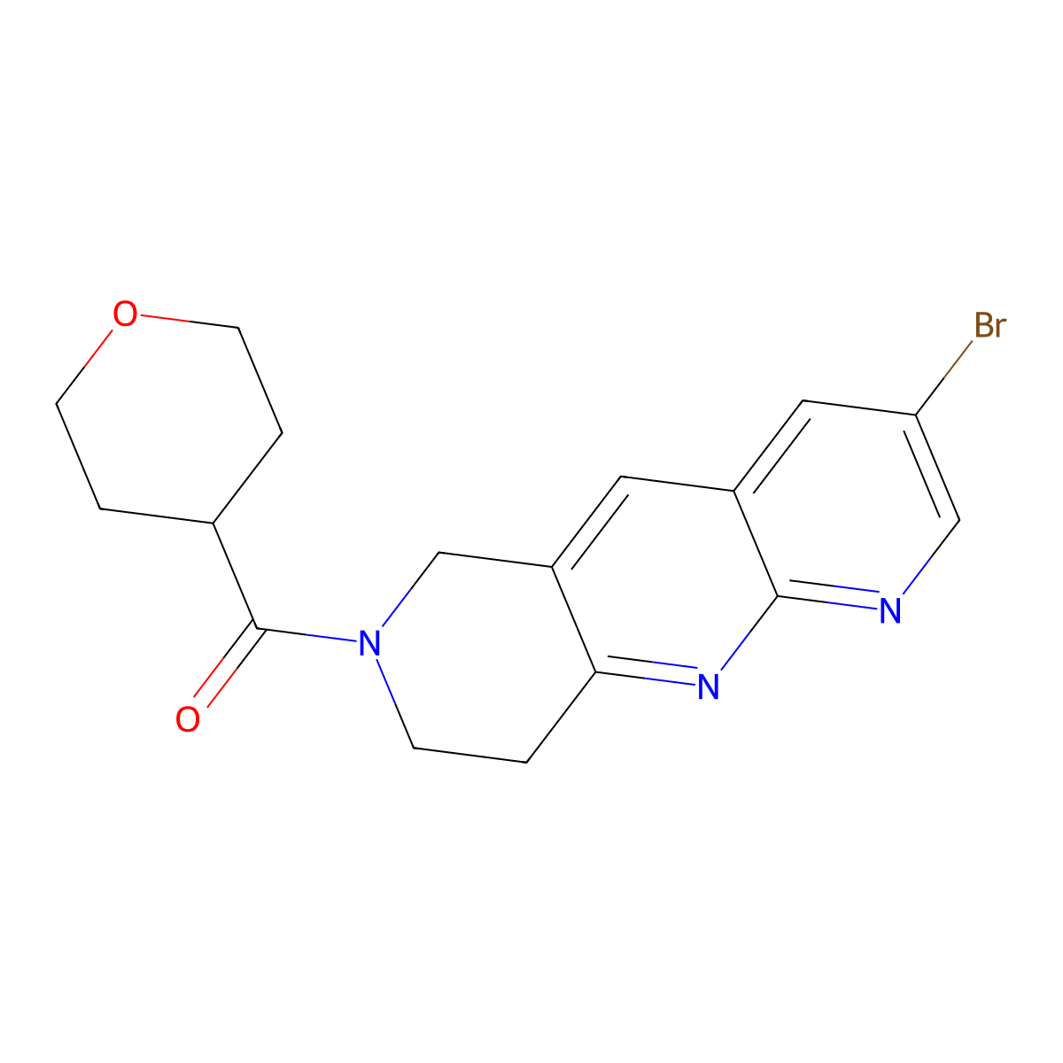 3-bromo-7-(oxane-4-carbonyl)-6H,7H,8H,9H-pyrido[2,3-b]1,6-naphthyridine molecular structure, CAS 2770616-92-5