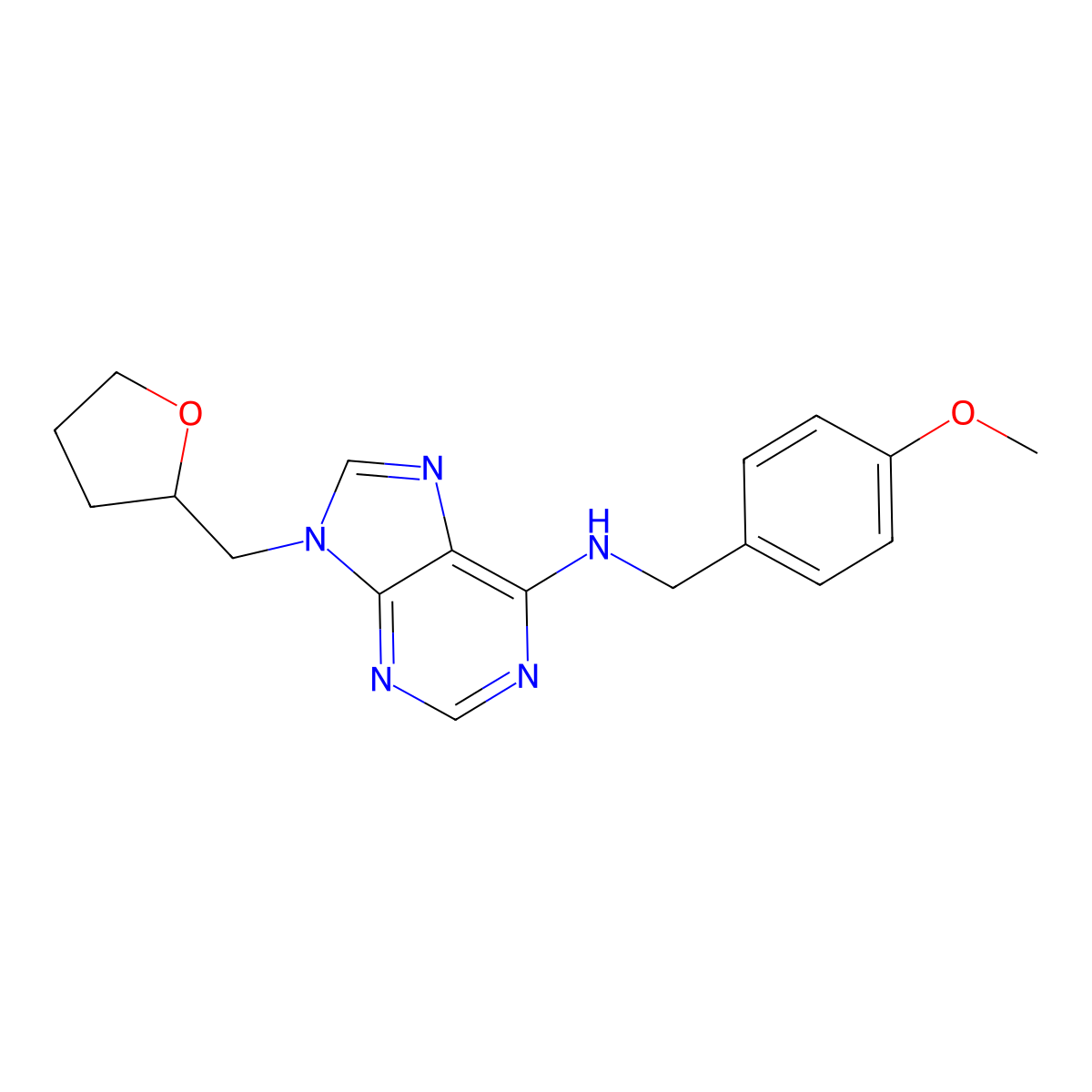 N-[(4-methoxyphenyl)methyl]-9-[(oxolan-2-yl)methyl]-9H-purin-6-amine molecular structure, CAS 2770616-96-9