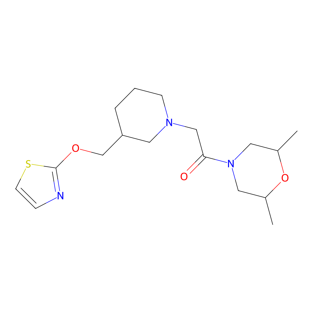 1-(2,6-Dimethylmorpholin-4-yl)-2-{3-[(1,3-thiazol-2-yloxy)methyl]piperidin-1-yl}ethan-1-one molecular structure, CAS 2770617-03-1