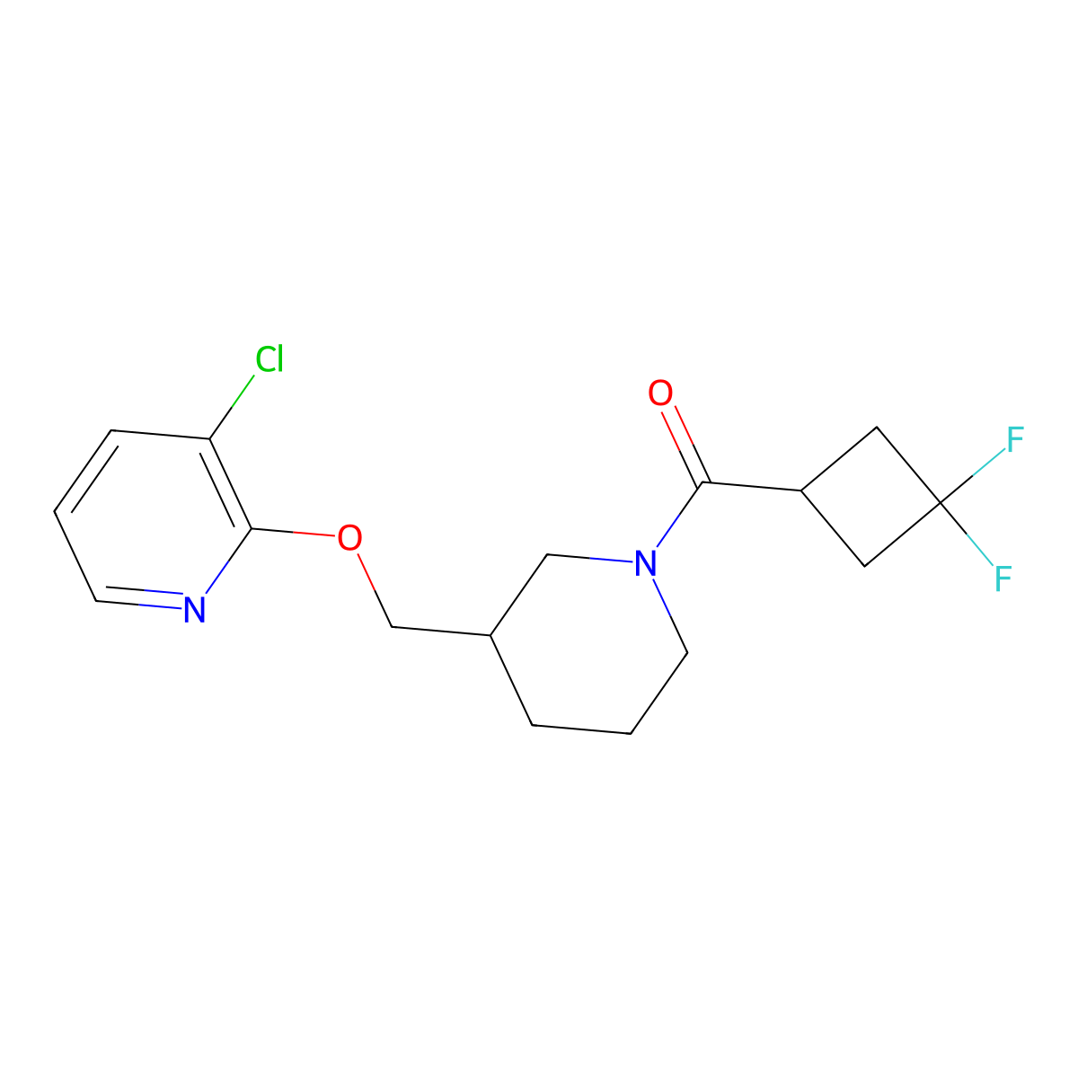 3-Chloro-2-{[1-(3,3-difluorocyclobutanecarbonyl)piperidin-3-yl]methoxy}pyridine molecular structure, CAS 2770617-04-2
