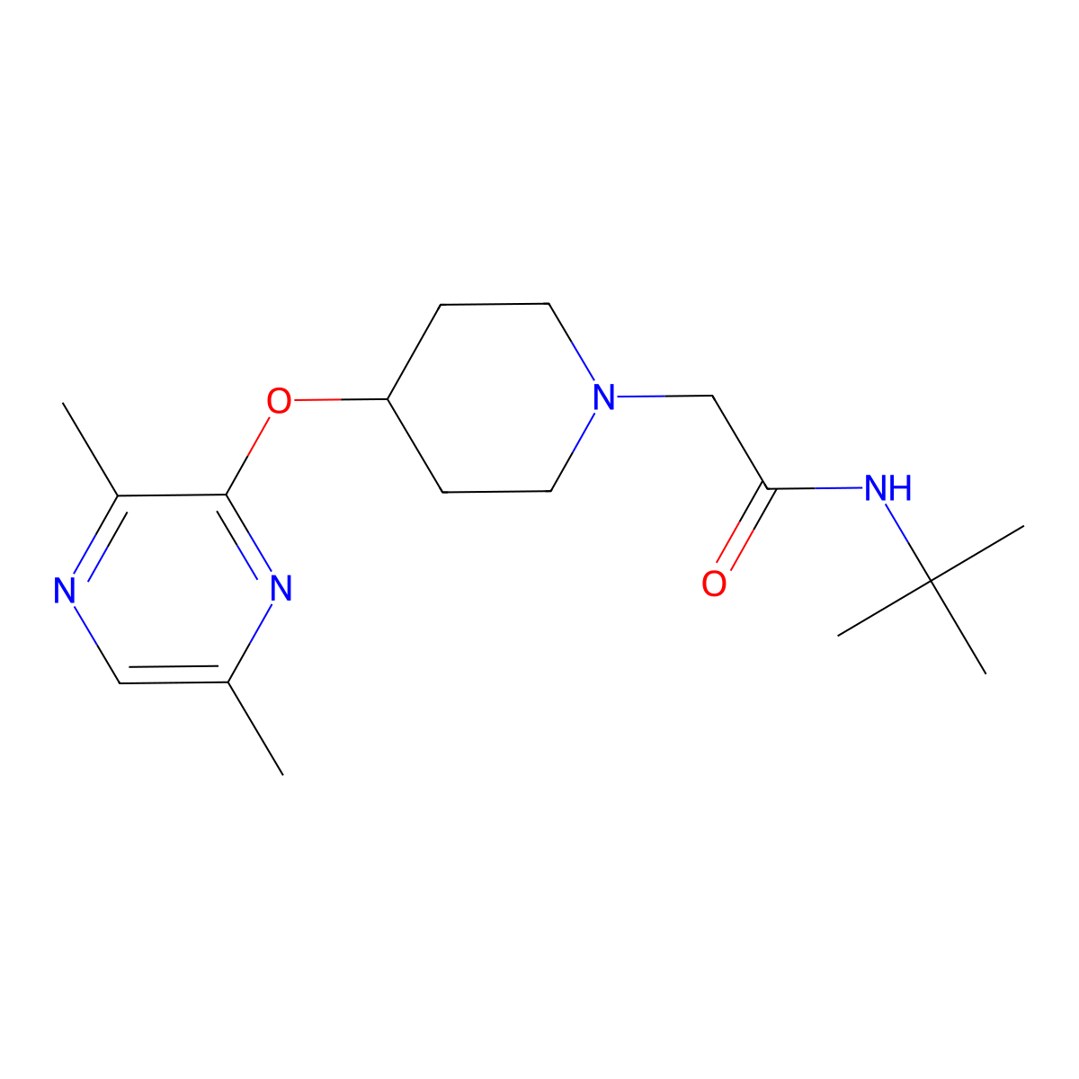 N-tert-butyl-2-{4-[(3,6-dimethylpyrazin-2-yl)oxy]piperidin-1-yl}acetamide molecular structure, CAS 2770617-09-7