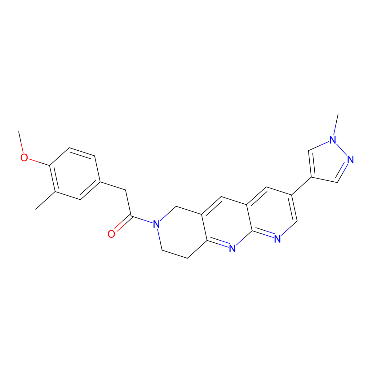 2-(4-methoxy-3-methylphenyl)-1-[3-(1-methyl-1H-pyrazol-4-yl)-6H,7H,8H,9H-pyrido[2,3-b]1,6-naphthyridin-7-yl]ethan-1-one molecular structure, CAS 2770617-13-3