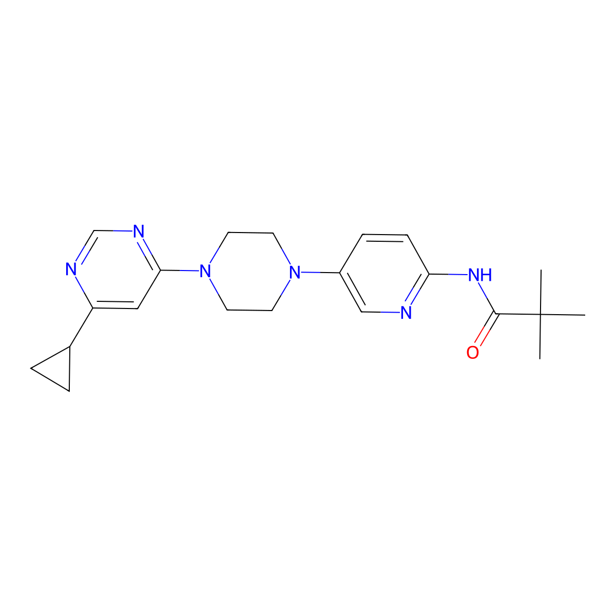 N-{5-[4-(6-cyclopropylpyrimidin-4-yl)piperazin-1-yl]pyridin-2-yl}-2,2-dimethylpropanamide molecular structure, CAS 2770617-19-9