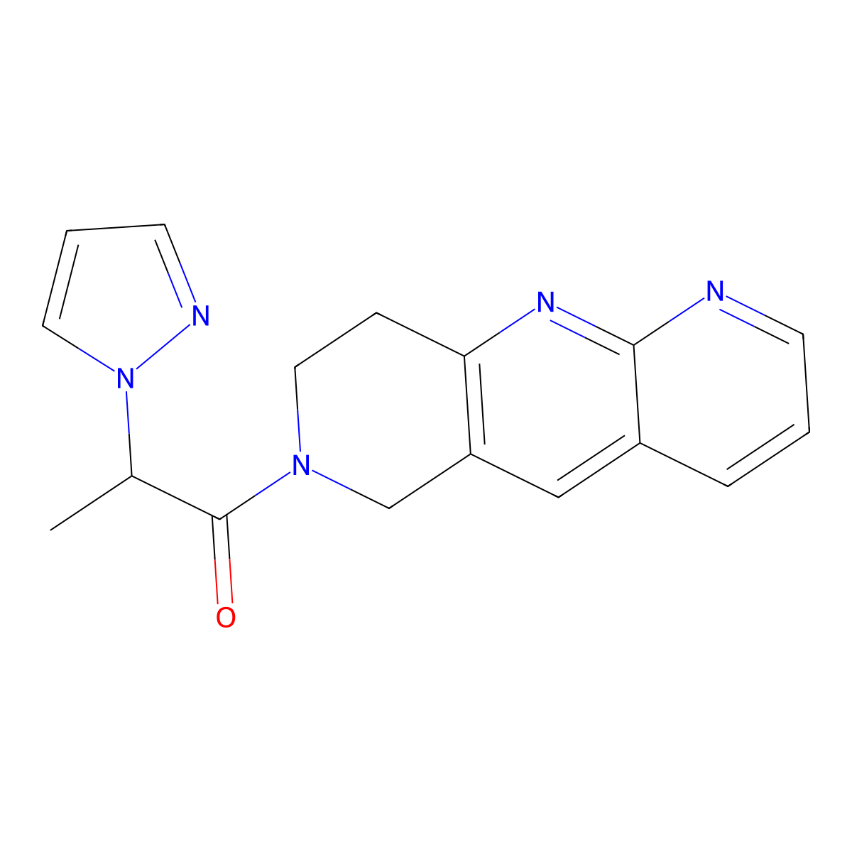 2-(1H-pyrazol-1-yl)-1-{6H,7H,8H,9H-pyrido[2,3-b]1,6-naphthyridin-7-yl}propan-1-one molecular structure, CAS 2770617-29-1