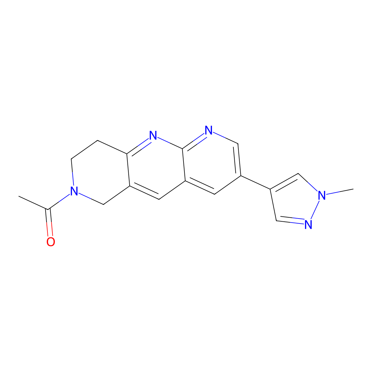 1-[3-(1-methyl-1H-pyrazol-4-yl)-6H,7H,8H,9H-pyrido[2,3-b]1,6-naphthyridin-7-yl]ethan-1-one molecular structure, CAS 2770617-38-2