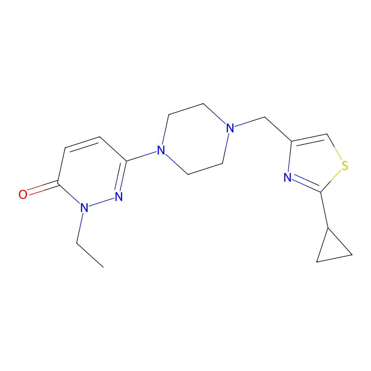 6-{4-[(2-Cyclopropyl-1,3-thiazol-4-yl)methyl]piperazin-1-yl}-2-ethyl-2,3-dihydropyridazin-3-one molecular structure, CAS 2770617-40-6