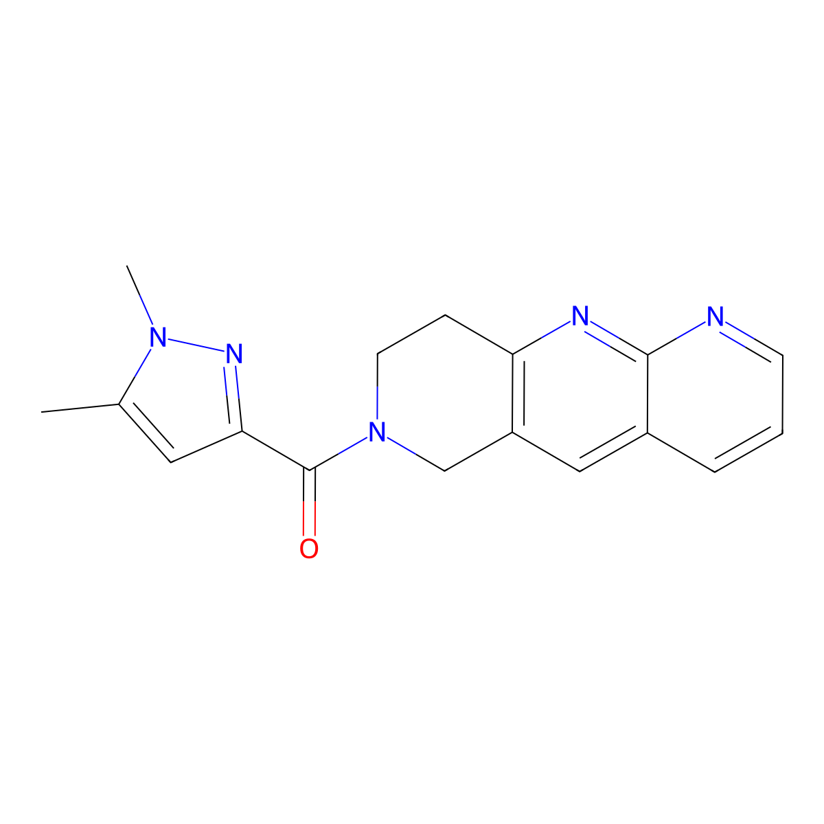 1,5-dimethyl-3-{6H,7H,8H,9H-pyrido[2,3-b]1,6-naphthyridine-7-carbonyl}-1H-pyrazole molecular structure, CAS 2770617-44-0
