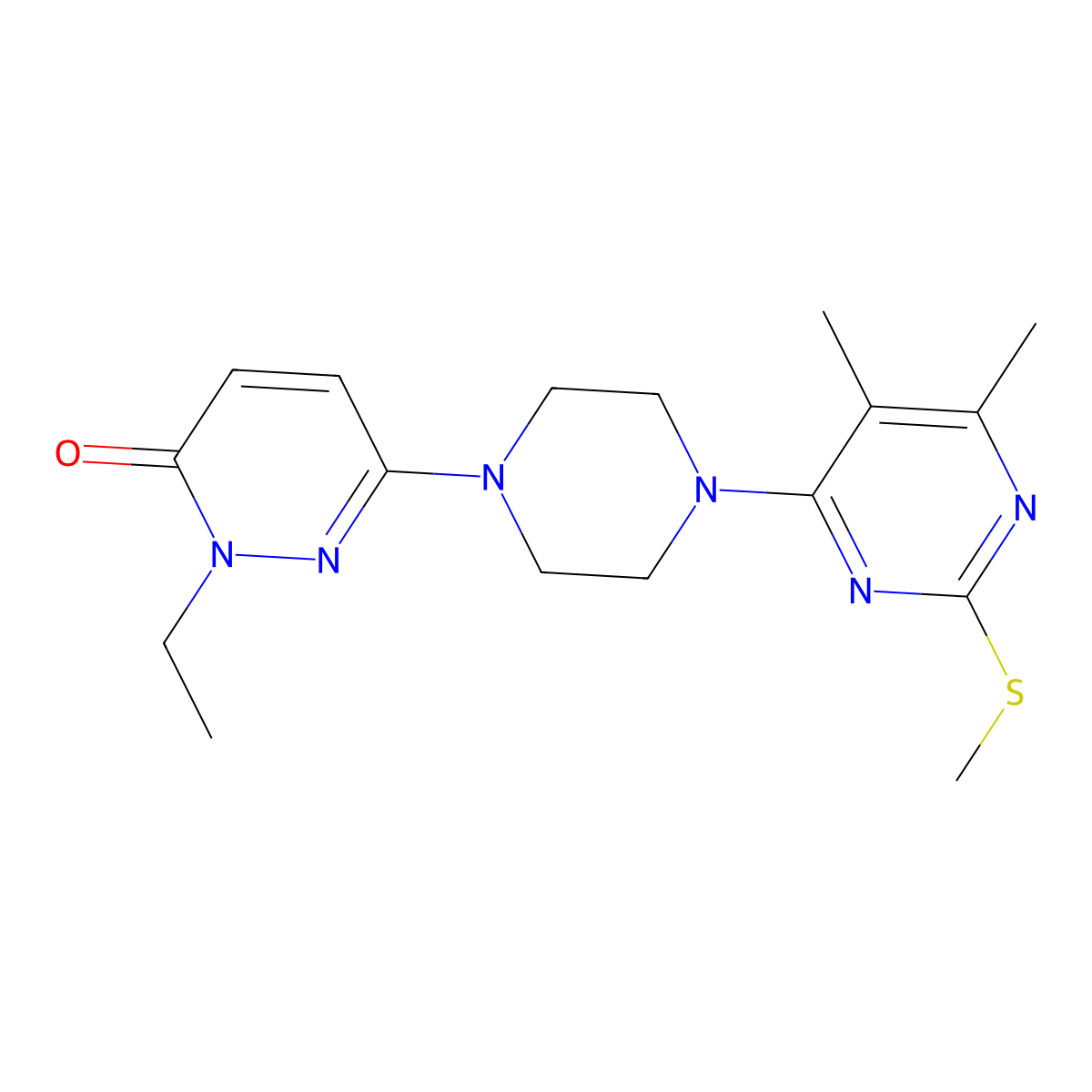6-{4-[5,6-Dimethyl-2-(methylsulfanyl)pyrimidin-4-yl]piperazin-1-yl}-2-ethyl-2,3-dihydropyridazin-3-one molecular structure, CAS 2770617-45-1
