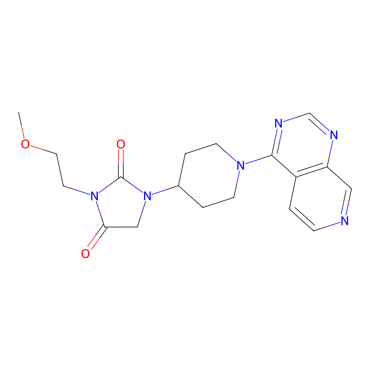 3-(2-Methoxyethyl)-1-(1-{pyrido[3,4-d]pyrimidin-4-yl}piperidin-4-yl)imidazolidine-2,4-dione molecular structure, CAS 2770617-49-5
