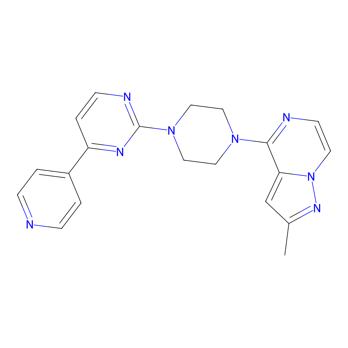 2-(4-{2-Methylpyrazolo[1,5-a]pyrazin-4-yl}piperazin-1-yl)-4-(pyridin-4-yl)pyrimidine molecular structure, CAS 2770617-53-1
