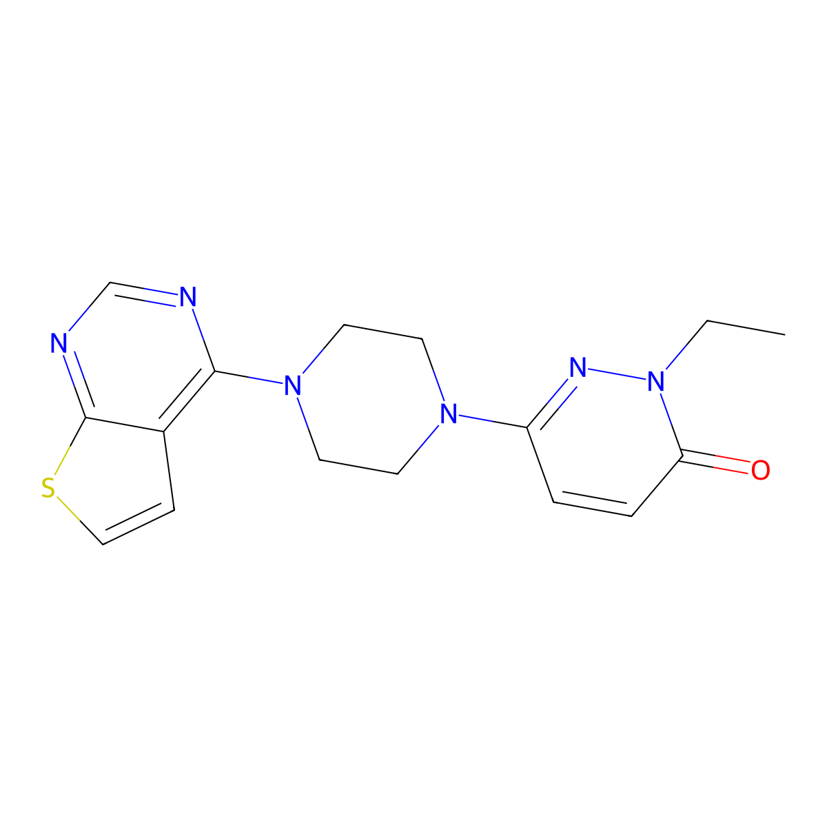 2-Ethyl-6-(4-{thieno[2,3-d]pyrimidin-4-yl}piperazin-1-yl)-2,3-dihydropyridazin-3-one molecular structure, CAS 2770617-56-4