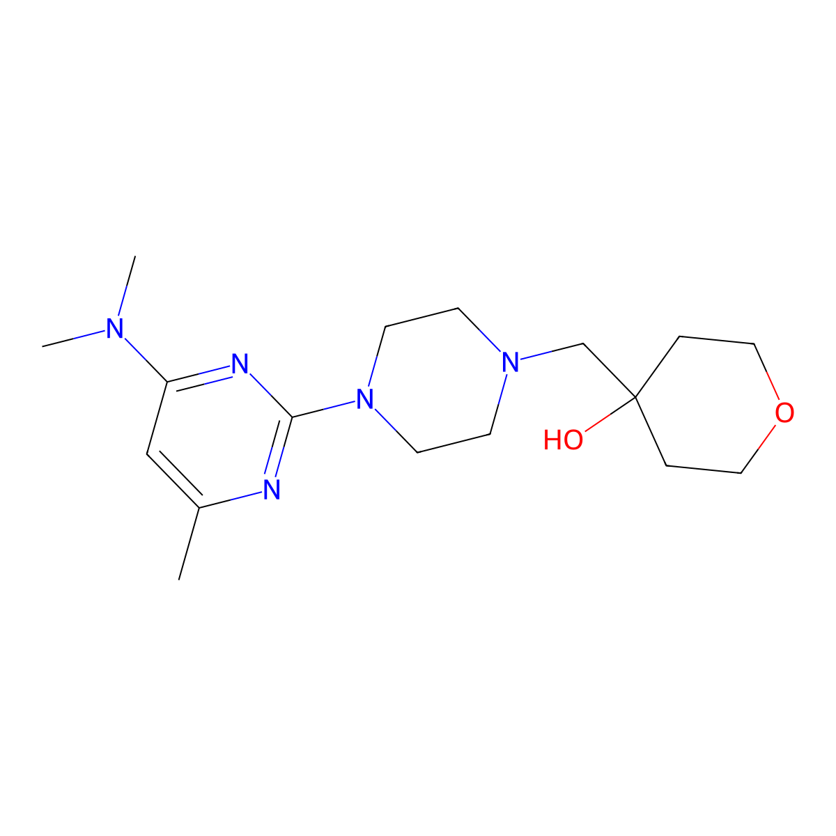 4-({4-[4-(Dimethylamino)-6-methylpyrimidin-2-yl]piperazin-1-yl}methyl)oxan-4-ol molecular structure, CAS 2770617-58-6