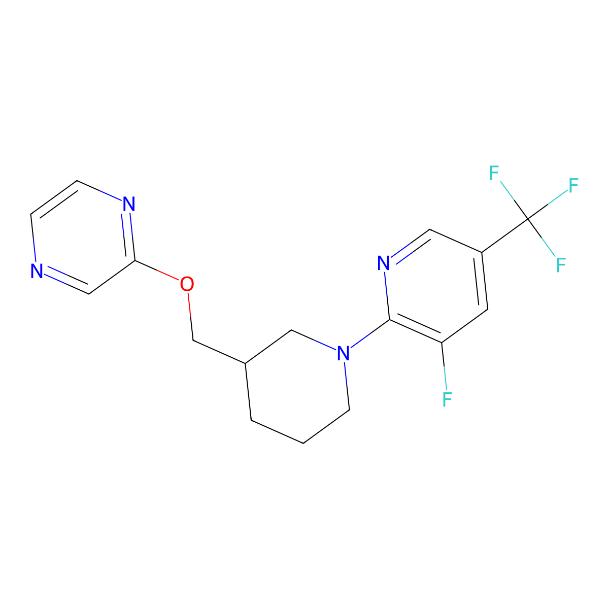2-({1-[3-Fluoro-5-(trifluoromethyl)pyridin-2-yl]piperidin-3-yl}methoxy)pyrazine molecular structure, CAS 2770617-61-1