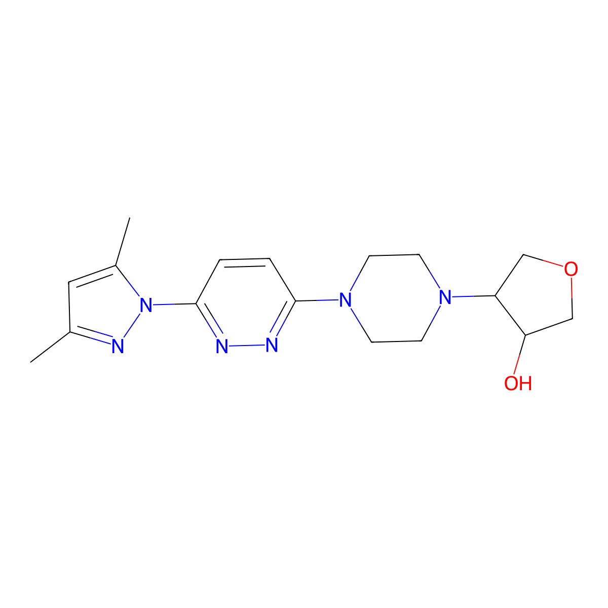 4-{4-[6-(3,5-dimethyl-1H-pyrazol-1-yl)pyridazin-3-yl]piperazin-1-yl}oxolan-3-ol molecular structure, CAS 2770617-64-4