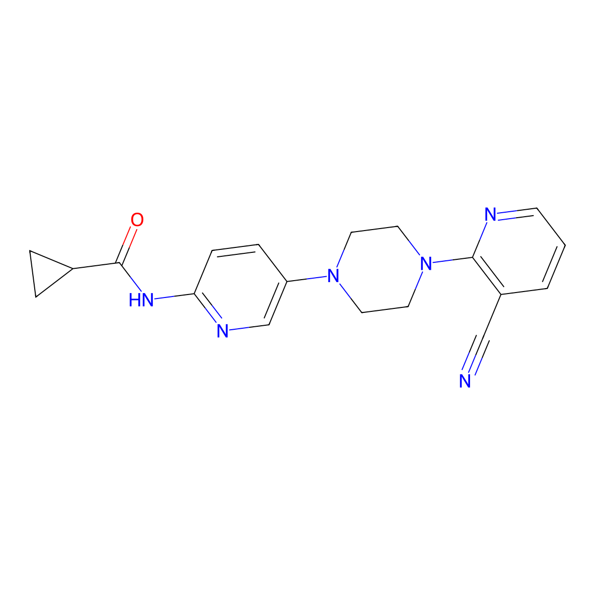 N-{5-[4-(3-cyanopyridin-2-yl)piperazin-1-yl]pyridin-2-yl}cyclopropanecarboxamide molecular structure, CAS 2770617-71-3