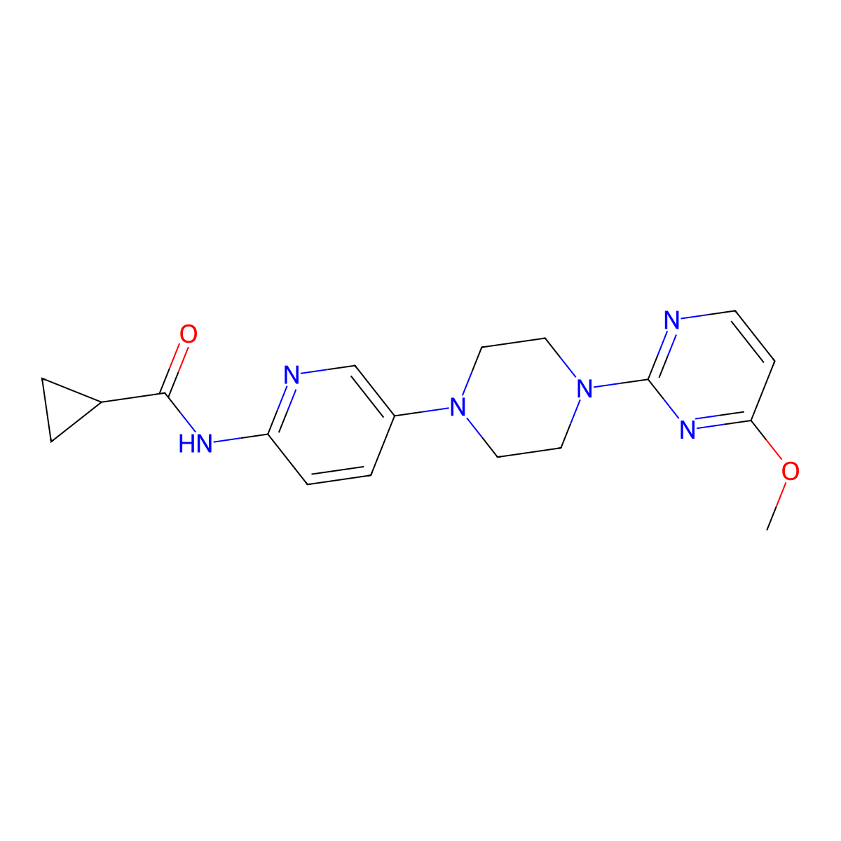 N-{5-[4-(4-methoxypyrimidin-2-yl)piperazin-1-yl]pyridin-2-yl}cyclopropanecarboxamide molecular structure, CAS 2770617-72-4