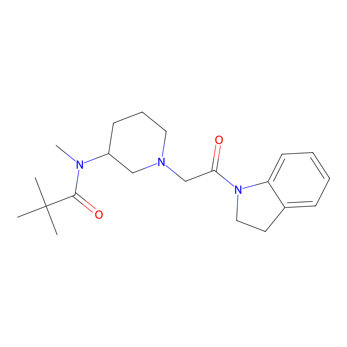 N-{1-[2-(2,3-dihydro-1H-indol-1-yl)-2-oxoethyl]piperidin-3-yl}-N,2,2-trimethylpropanamide molecular structure, CAS 2770617-76-8