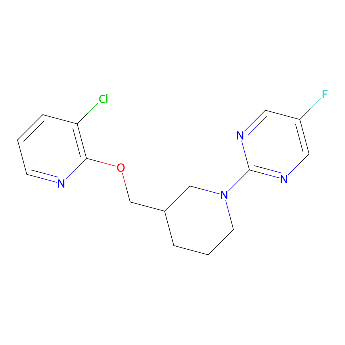 2-(3-{[(3-Chloropyridin-2-yl)oxy]methyl}piperidin-1-yl)-5-fluoropyrimidine molecular structure, CAS 2770617-79-1