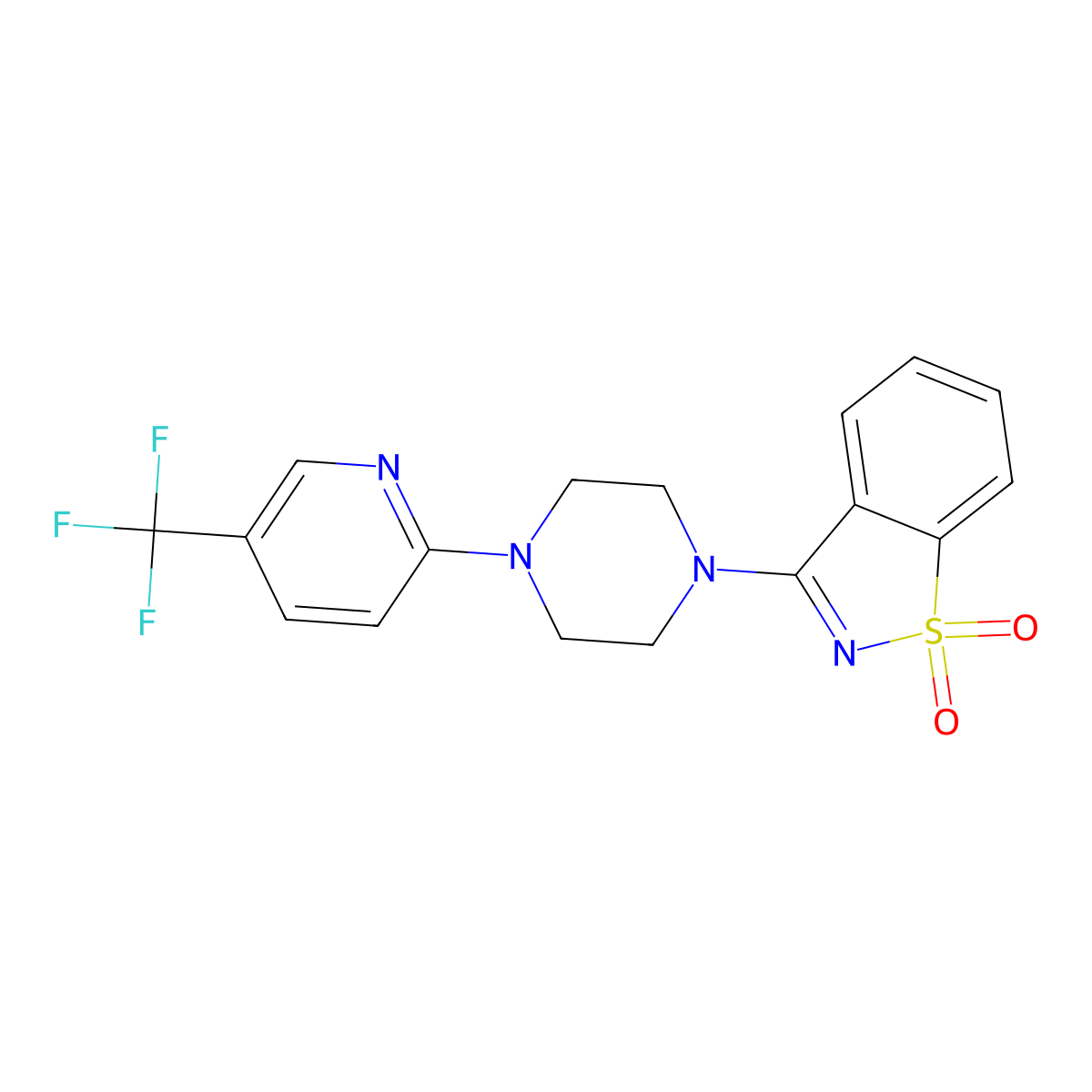 3-[4-[5-(Trifluoromethyl)-2-pyridinyl]piperazin-1-yl]-1,2-benzothiazole 1,1-dioxide molecular structure, CAS 2770617-84-8