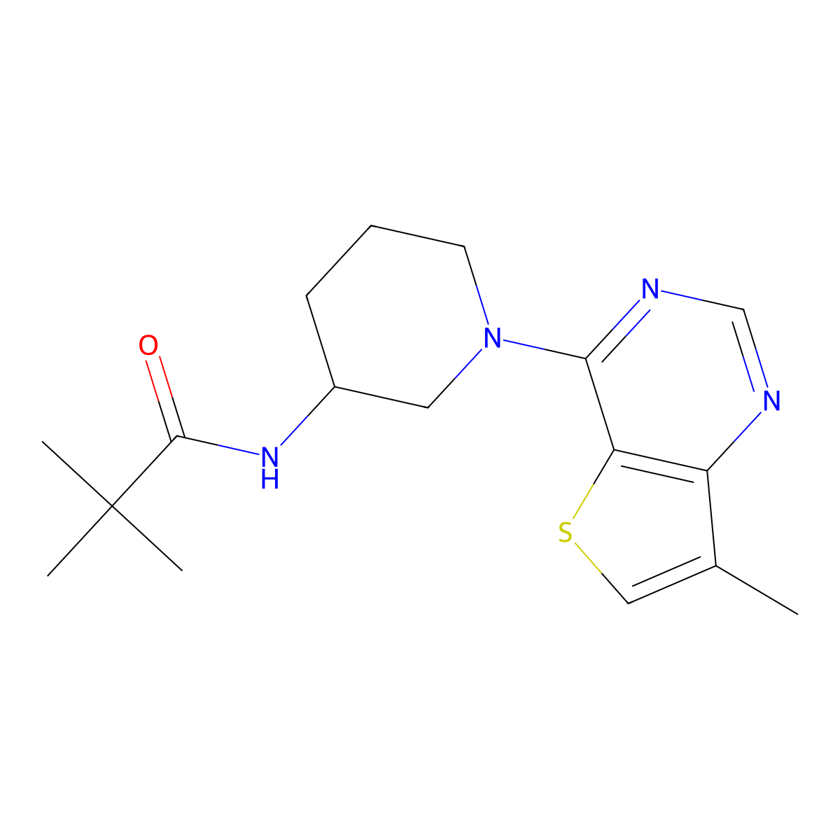 2,2-dimethyl-N-(1-{7-methylthieno[3,2-d]pyrimidin-4-yl}piperidin-3-yl)propanamide molecular structure, CAS 2770617-90-6