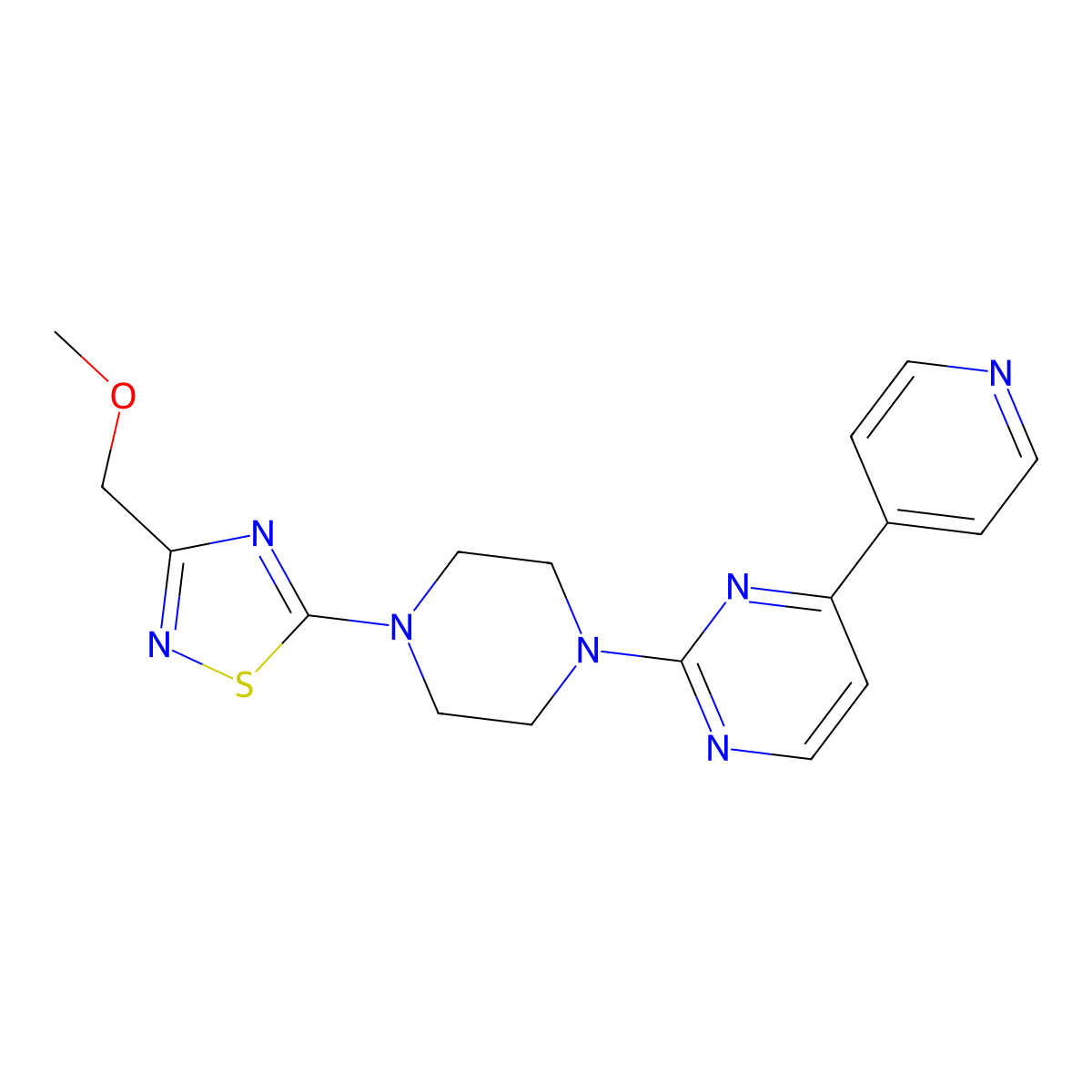2-{4-[3-(Methoxymethyl)-1,2,4-thiadiazol-5-yl]piperazin-1-yl}-4-(pyridin-4-yl)pyrimidine molecular structure, CAS 2770617-93-9