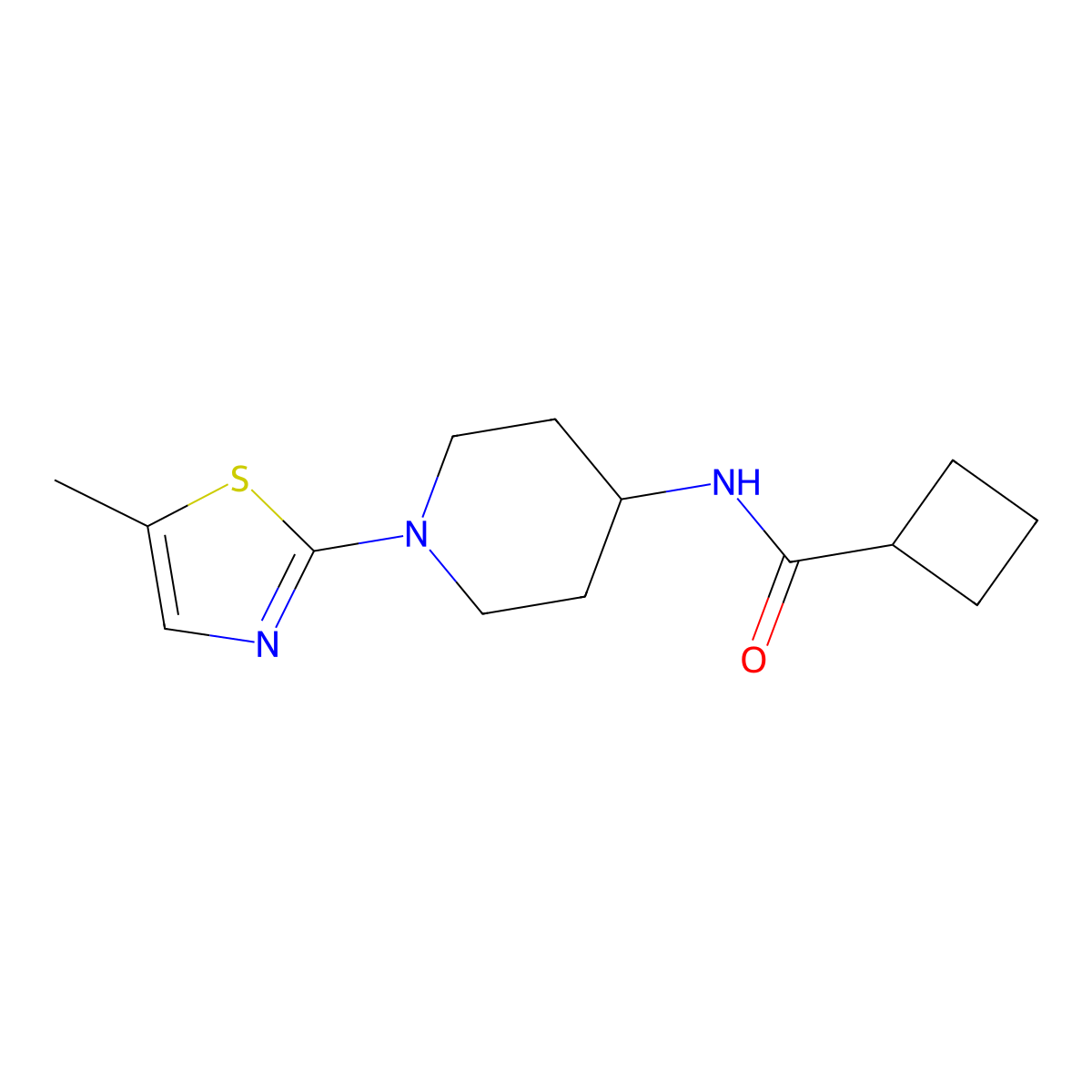 N-[1-(5-methyl-1,3-thiazol-2-yl)piperidin-4-yl]cyclobutanecarboxamide molecular structure, CAS 2770617-96-2