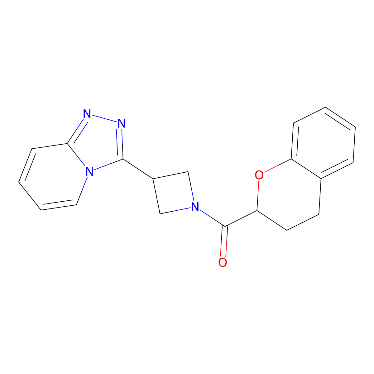 1-(3,4-dihydro-2H-1-benzopyran-2-carbonyl)-3-{[1,2,4]triazolo[4,3-a]pyridin-3-yl}azetidine molecular structure, CAS 2770617-97-3
